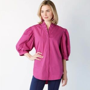 NWT Holly Shae Laura cotton poplin puff sleeve ruffle collar button down
